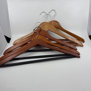 Set of Six Vintage Cherry Finish Wood Suit Hangers with Ribbed Pant Rod